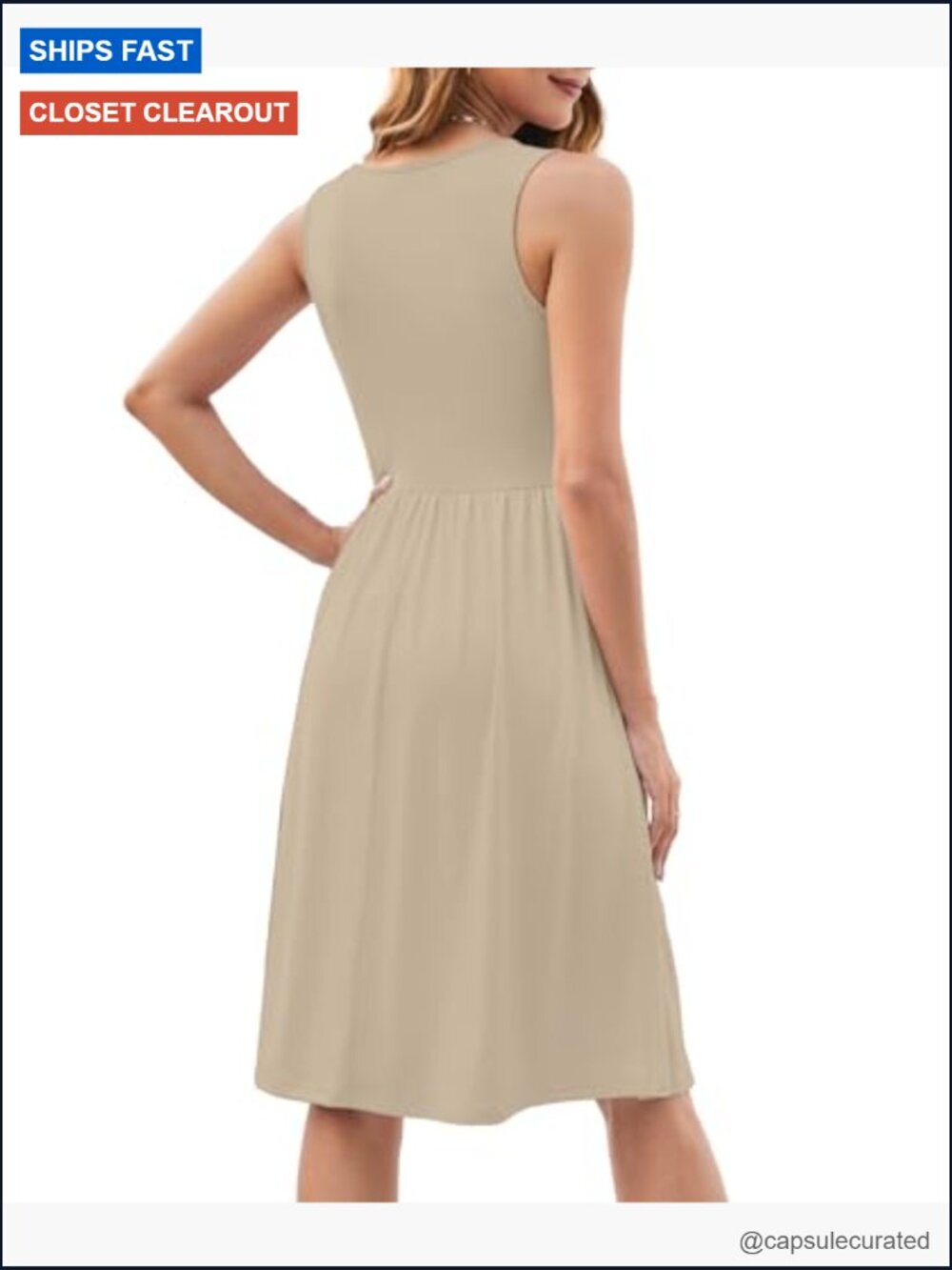 Sleeveless V-Neck Midi Dress Loose Flowy A-Line Sundress - Picture 3 of 7